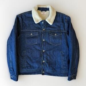 Wallace & Barnes Denim Sherpa Lined Trucker Jacket XL Blue Heavy Workwear Japan